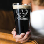 Personalized Beer Glass - 16oz Custom Engraved Monogram Beer Pint