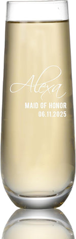Personalized Bridal Party Wine Glasses  - Personalized Engraved Monogrammed Bridesmaids Wedding Glasses, for Bride and Maid of Honor