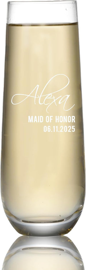 Personalized Bridal Party Wine Glasses  - Personalized Engraved Monogrammed Bridesmaids Wedding Glasses, for Bride and Maid of Honor