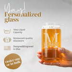 Personalized Beer Glass - 16oz Custom Engraved Monogram Beer Can