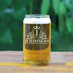 Personalized Beer Glass - 16oz Custom Engraved Monogram Beer Can