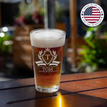 Personalized Beer Glass - 16oz Custom Engraved Monogram Beer Pint