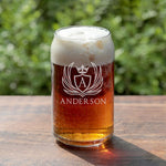 Personalized Beer Glass - 16oz Custom Engraved Monogram Beer Can