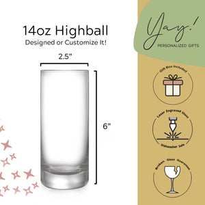 Personalized 14oz High Ball Cocktail Glass (One Glass)
