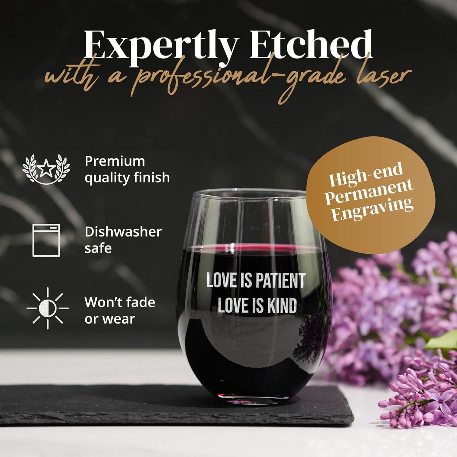 Custom Text Stemless Wine Glass - Custom Engraved Wine Glasses