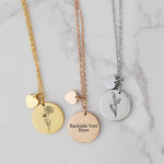Engraved Necklace for Women Personalized - Custom Birth Month Flower Necklace, Name Bar Necklace, Gifts for Women, Mother's Day Gift