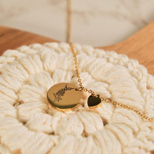 Engraved Necklace for Women Personalized - Custom Birth Month Flower Necklace, Name Bar Necklace, Gifts for Women, Mother's Day Gift