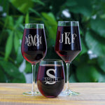 Personalized Glasses - Multiple Designs & Glass Types - Stemless Wine Glass, Pint, Shot and Beer Glasses - Engraved Initials Personalized