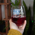 Custom Text Stemless Wine Glass - Custom Engraved Wine Glasses
