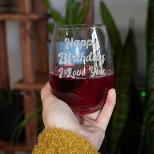 Custom Text Stemless Wine Glass - Custom Engraved Wine Glasses