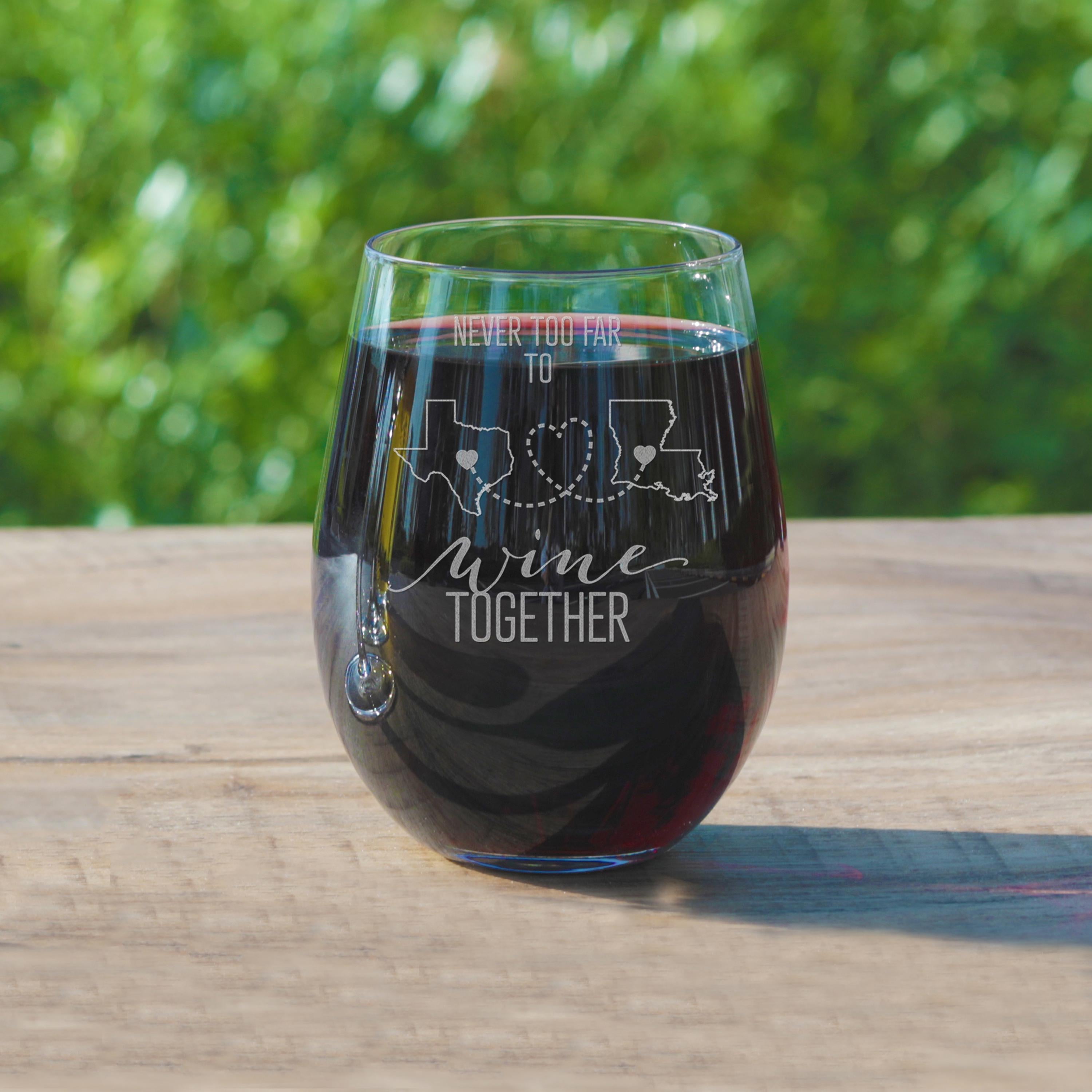 Long Distance Friendship Stemless Wine Glass | Personalized Going Away, Graduation, Remote Working or Moving Gift | Multiple States