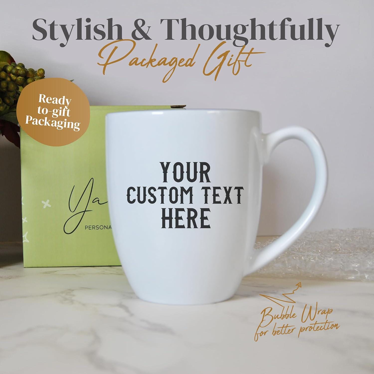 Custom Text Coffee Mug 16oz | Engraved with Custom Text, Name or Wedding Message | Tea or Coffee Mug with Your Message (One Mug)