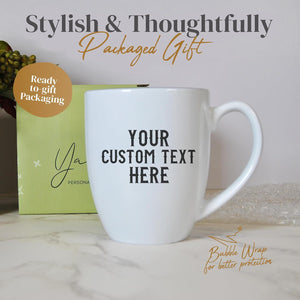 Custom Text Coffee Mug 16oz | Engraved with Custom Text, Name or Wedding Message | Tea or Coffee Mug with Your Message (One Mug)
