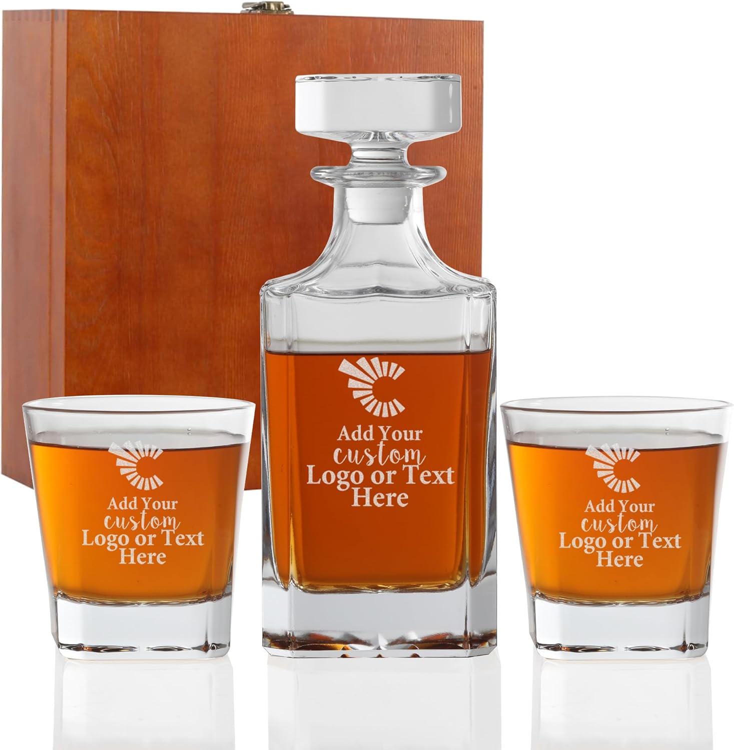Custom Whiskey Decanter Set with Logo or Text, Custom Engraved Decanter with 2 Whiskey Glasses, Customized Gifts for Men, Birthday