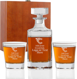 Custom Whiskey Decanter Set with Logo or Text, Custom Engraved Decanter with 2 Whiskey Glasses, Customized Gifts for Men, Birthday
