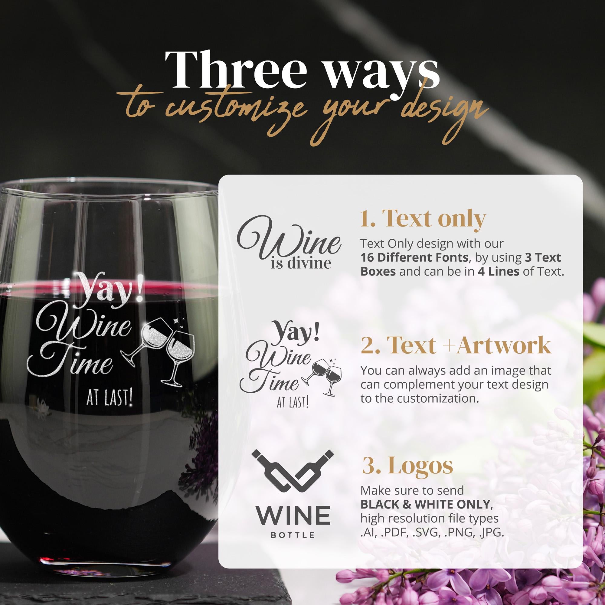 Custom Stemless Wine Glass, 20oz with Bulk Pricing - Custom Business Gifts, Clients, Wedding Favors, Parties, Birthdays, Events
