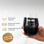 Custom Stemless Wine Glass, 20oz with Bulk Pricing - Custom Business Gifts, Clients, Wedding Favors, Parties, Birthdays, Events