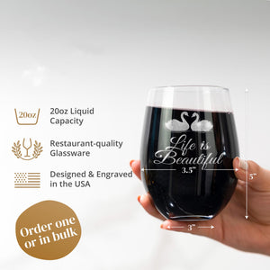 Custom Stemless Wine Glass, 20oz with Bulk Pricing - Custom Business Gifts, Clients, Wedding Favors, Parties, Birthdays, Events