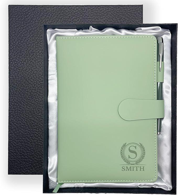 Personalized Journal with Gift Box and Pen, Monogrammed Leather Notebook, Custom Engraved Journal, Birthday, Friend, Mom, Business Gift