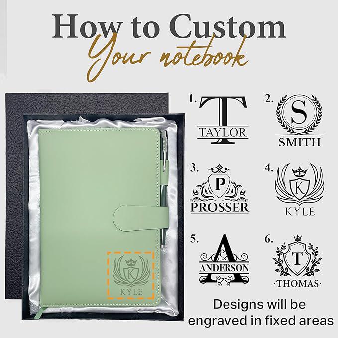 Personalized Journal with Gift Box and Pen, Monogrammed Leather Notebook, Custom Engraved Journal, Birthday, Friend, Mom, Business Gift