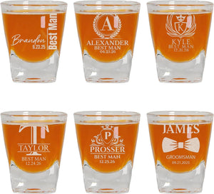 Personalized Shot Glass, Custom 2oz Groomsmen Drinking Glasses, Engraved Shot Glass Gift for Men, Wedding, Best Man, Groomsman Favors