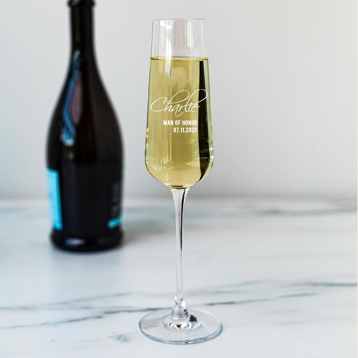 Personalized Bridal Party Champagne Flutes - Personalized Engraved Monogrammed Bridesmaids Wedding Glasses, for Bride and Maid of Honor