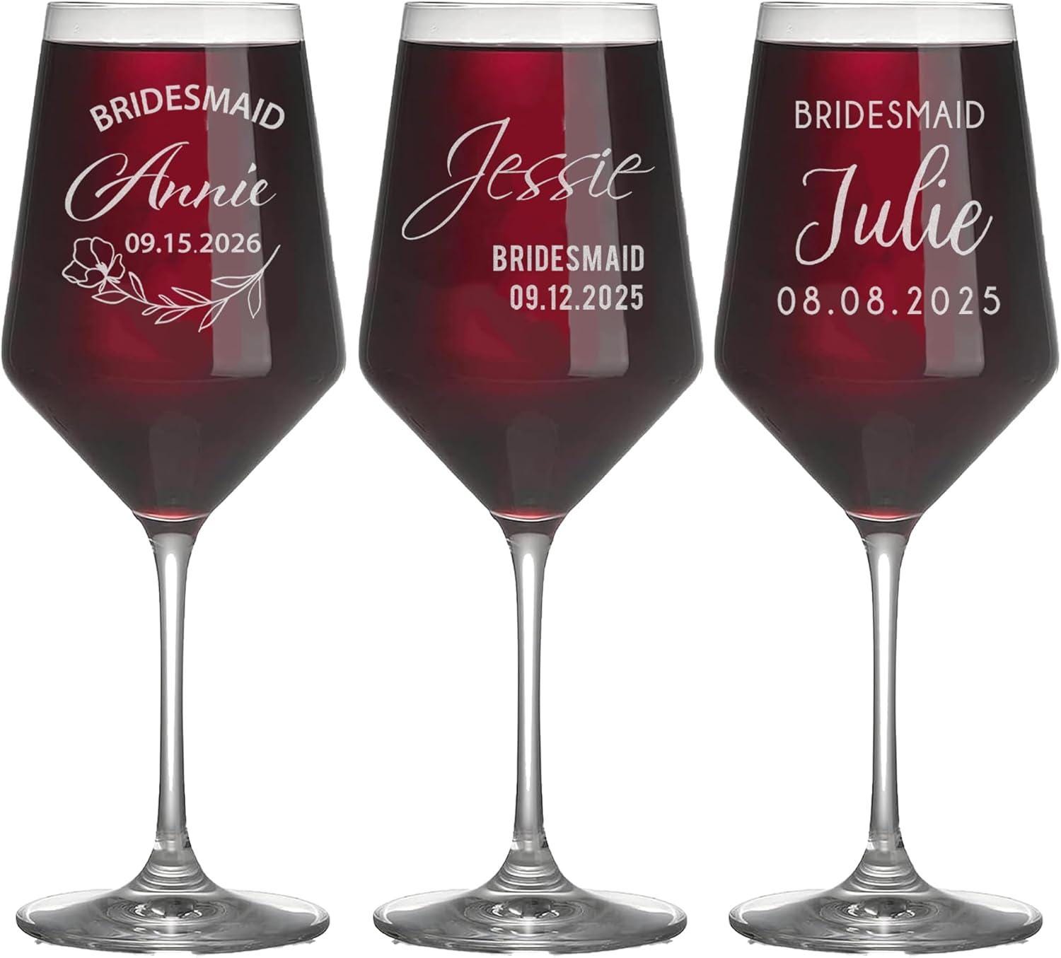 Personalized Bridal Party Wine Glasses  - Personalized Engraved Monogrammed Bridesmaids Wedding Glasses, for Bride and Maid of Honor