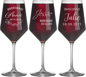 Personalized Bridal Party Wine Glasses  - Personalized Engraved Monogrammed Bridesmaids Wedding Glasses, for Bride and Maid of Honor