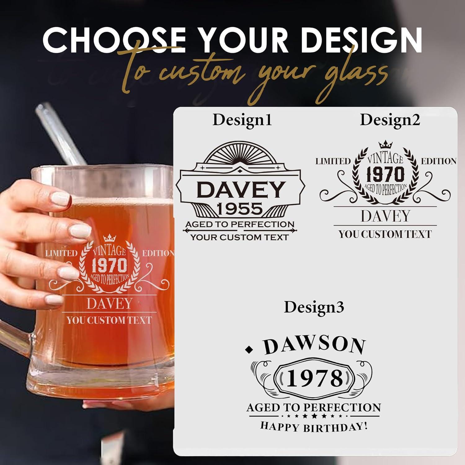 Personalized Beer Mug for Birthday Gift 30th 40th 50th 60th Birthday Gift for Him, Dad, Guys