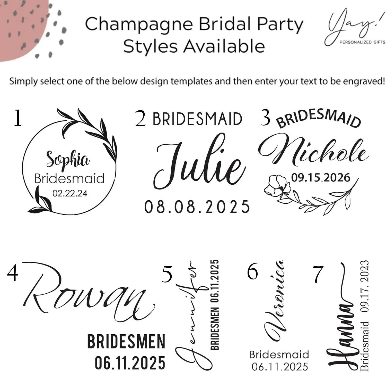 Personalized Bridal Party Champagne Flutes - Personalized Engraved Monogrammed Bridesmaids Wedding Glasses, for Bride and Maid of Honor