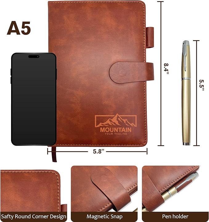 Personalized Journal with Gift Box and Pen, Monogrammed Leather Notebook, Custom Engraved Journal, Birthday, Friend, Mom, Business Gift