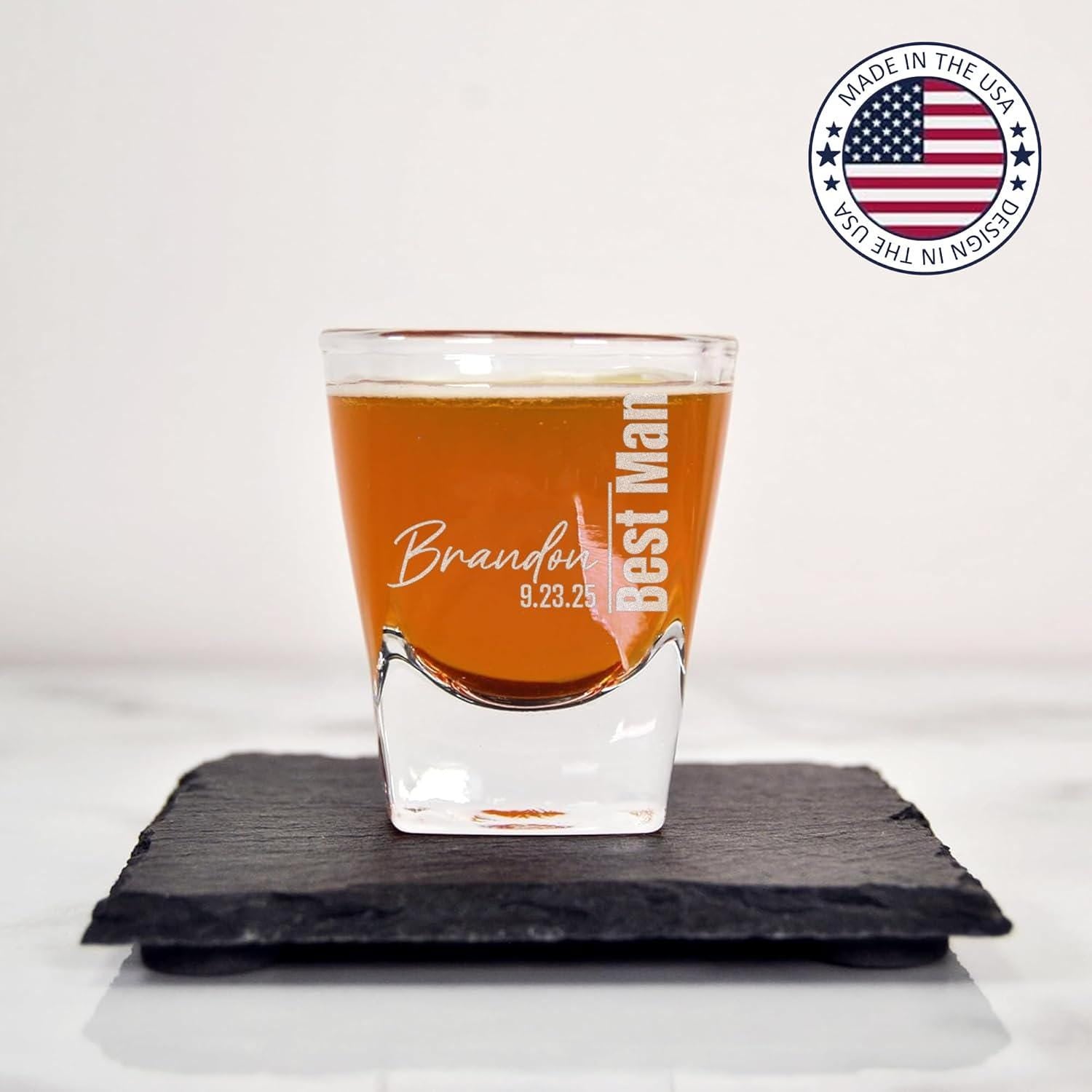 Personalized Shot Glass, Custom 2oz Groomsmen Drinking Glasses, Engraved Shot Glass Gift for Men, Wedding, Best Man, Groomsman Favors