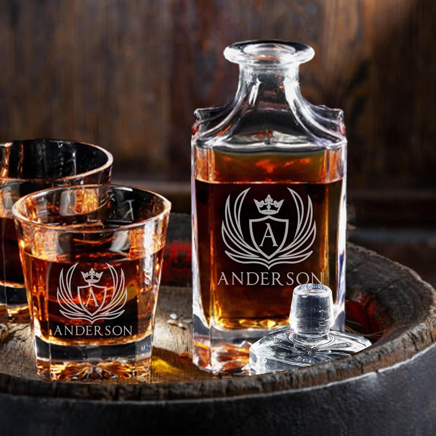 Personalized Whiskey Decanter, Custom 25oz Liquor Decanter, Customizable Decanter With Wood Gift Box, Gifts for Dad, Birthday, Retirement