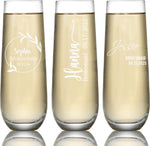 Personalized Bridal Party Champagne Flutes - Personalized Engraved Monogrammed Bridesmaids Wedding Glasses, for Bride and Maid of Honor