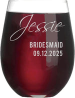 Personalized Bridal Party Wine Glasses  - Personalized Engraved Monogrammed Bridesmaids Wedding Glasses, for Bride and Maid of Honor