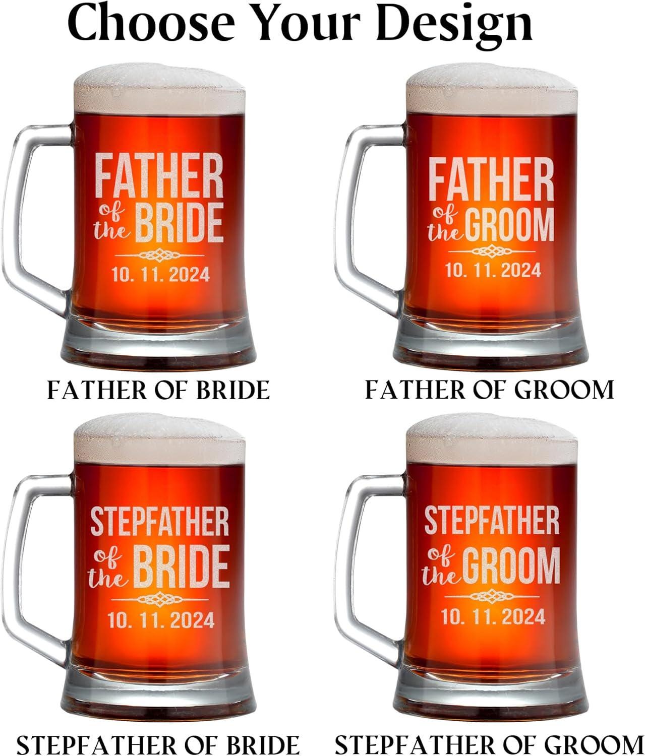Father of The Bride Whiskey or Beer Glasses, Custom Engraved Gift for The Father of The Bride or Groom, Personalized Wedding Party Gifts