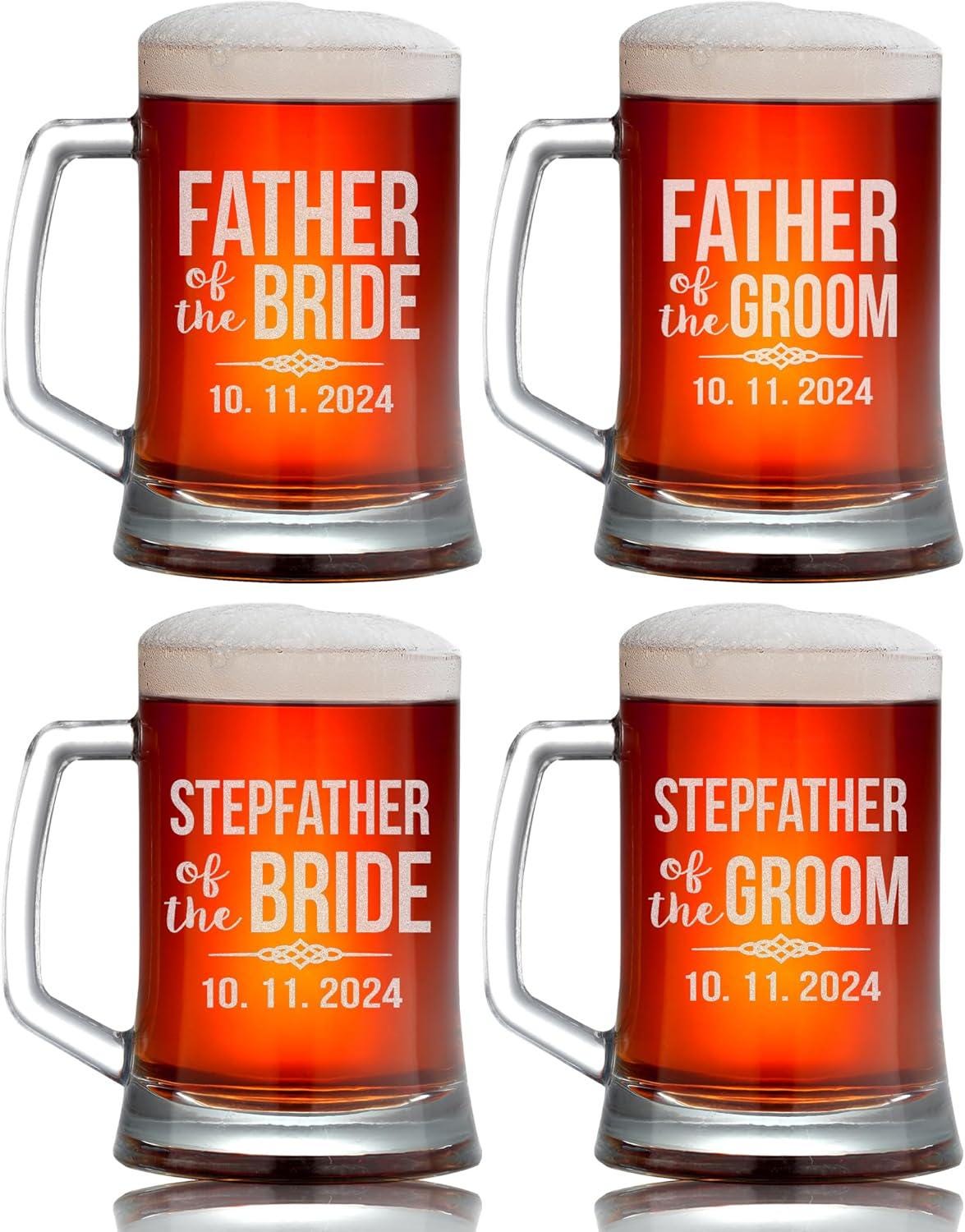 Father of The Bride Whiskey or Beer Glasses, Custom Engraved Gift for The Father of The Bride or Groom, Personalized Wedding Party Gifts
