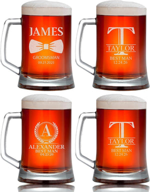Personalized Groomsmen Beer Glasses, Custom Best Man and Groomsmen Gifts for Wedding Favors, Bachelor Parties, and Best Man Proposal