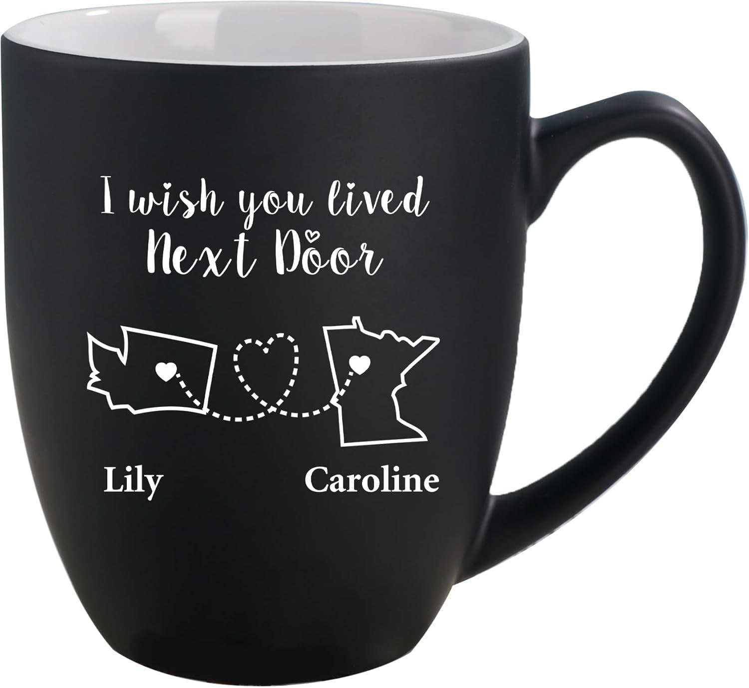 Never to Far Coffee Mug, Ceramic Mug for Long Distance Friends, Personalized Moving, Birthday, Get Together Gift, for Women, Friends, Cousin