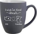 Never to Far Coffee Mug, Ceramic Mug for Long Distance Friends, Personalized Moving, Birthday, Get Together Gift, for Women, Friends, Cousin