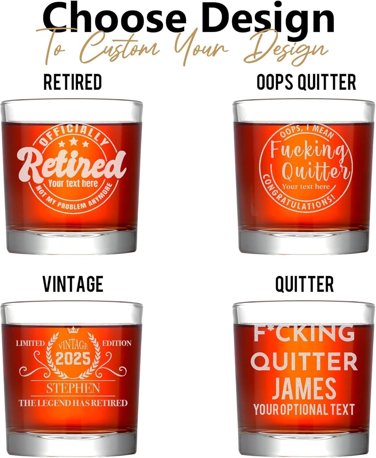 Personalized Retirement Gift, Beer or Whiskey Glasses Perfect for Retirement Party, Last Day, Dad or Grandpa Retiring