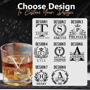 Personalized Whiskey Glass, Custom Monogrammed Whiskey Glass, Whiskey Gift for Dad, Grandpa, and Whiskey Lovers
