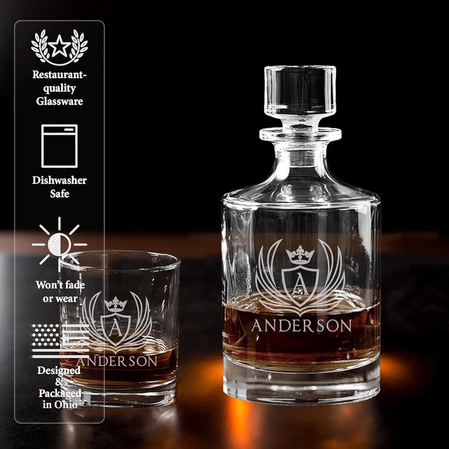 Personalized Whiskey Decanter, Custom 25oz Liquor Decanter, Customizable Decanter With Wood Gift Box, Gifts for Dad, Birthday, Retirement