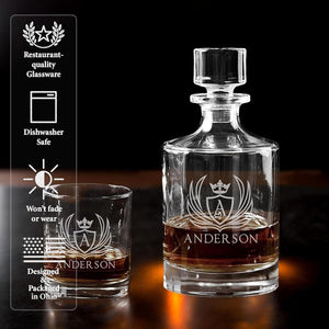 Personalized Whiskey Decanter, Custom 25oz Liquor Decanter, Customizable Decanter With Wood Gift Box, Gifts for Dad, Birthday, Retirement