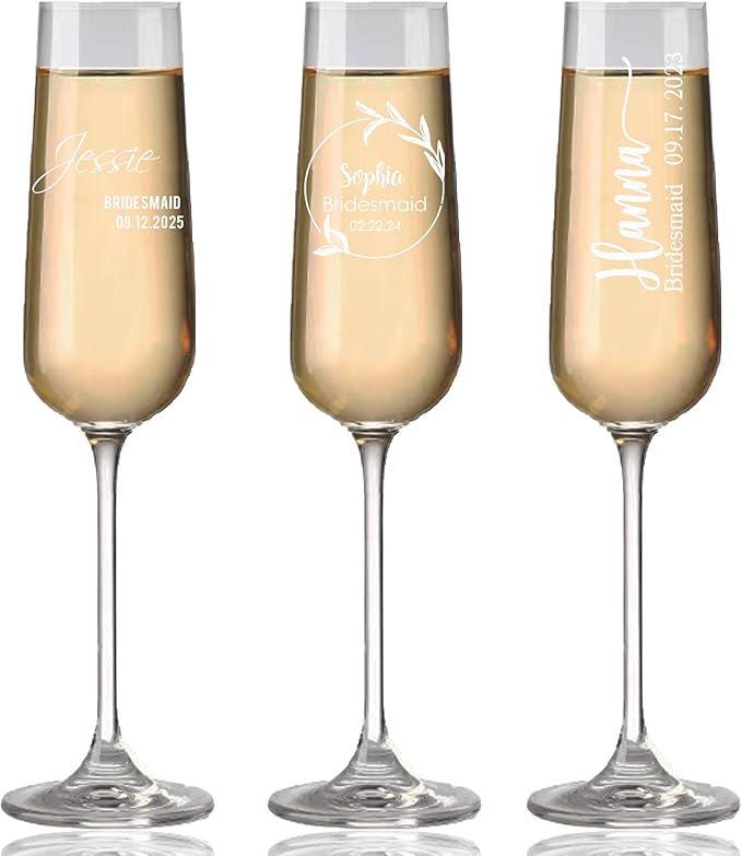 Personalized Bridal Party Wine Glasses  - Personalized Engraved Monogrammed Bridesmaids Wedding Glasses, for Bride and Maid of Honor