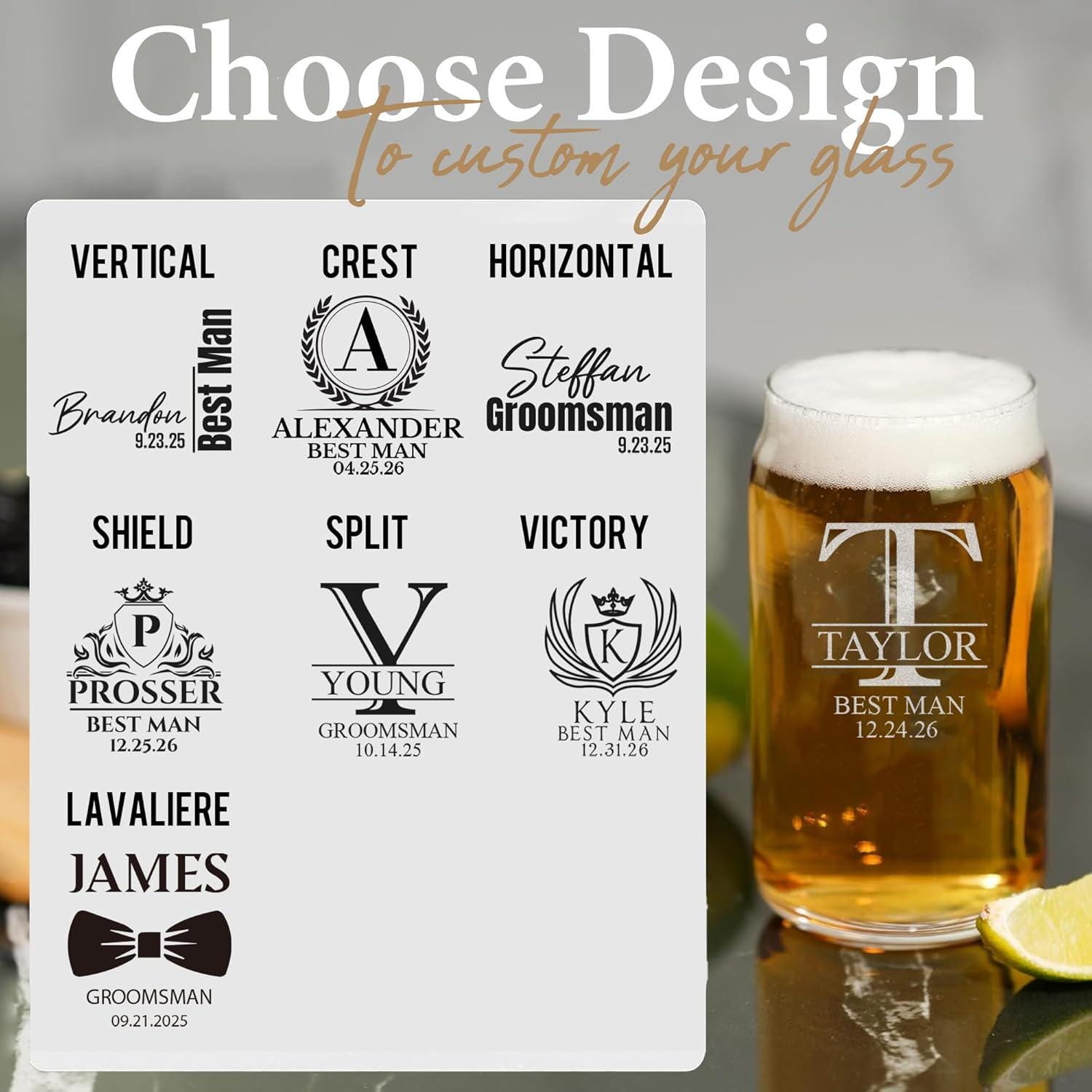 Personalized Groomsmen Beer Glasses, Custom Best Man and Groomsmen Gifts for Wedding Favors, Bachelor Parties, and Best Man Proposal