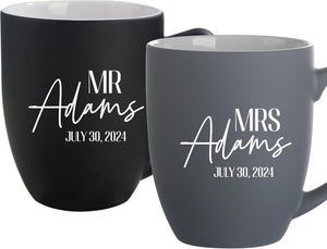 Personalized Mr & Mrs Coffee Mug, His and Hers Couple Mugs, Wedding, Anniversary, and Engagement Gift